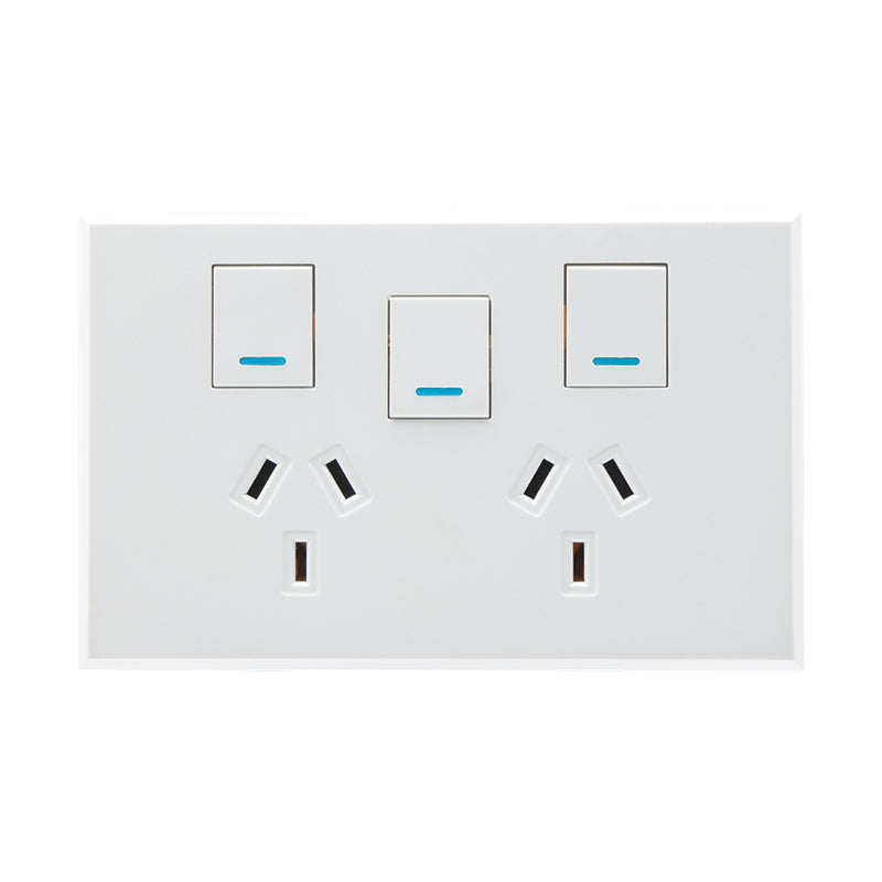 VETi 3 POLA - Double 10A GPO With Extra Switch - Horizontal - Complete