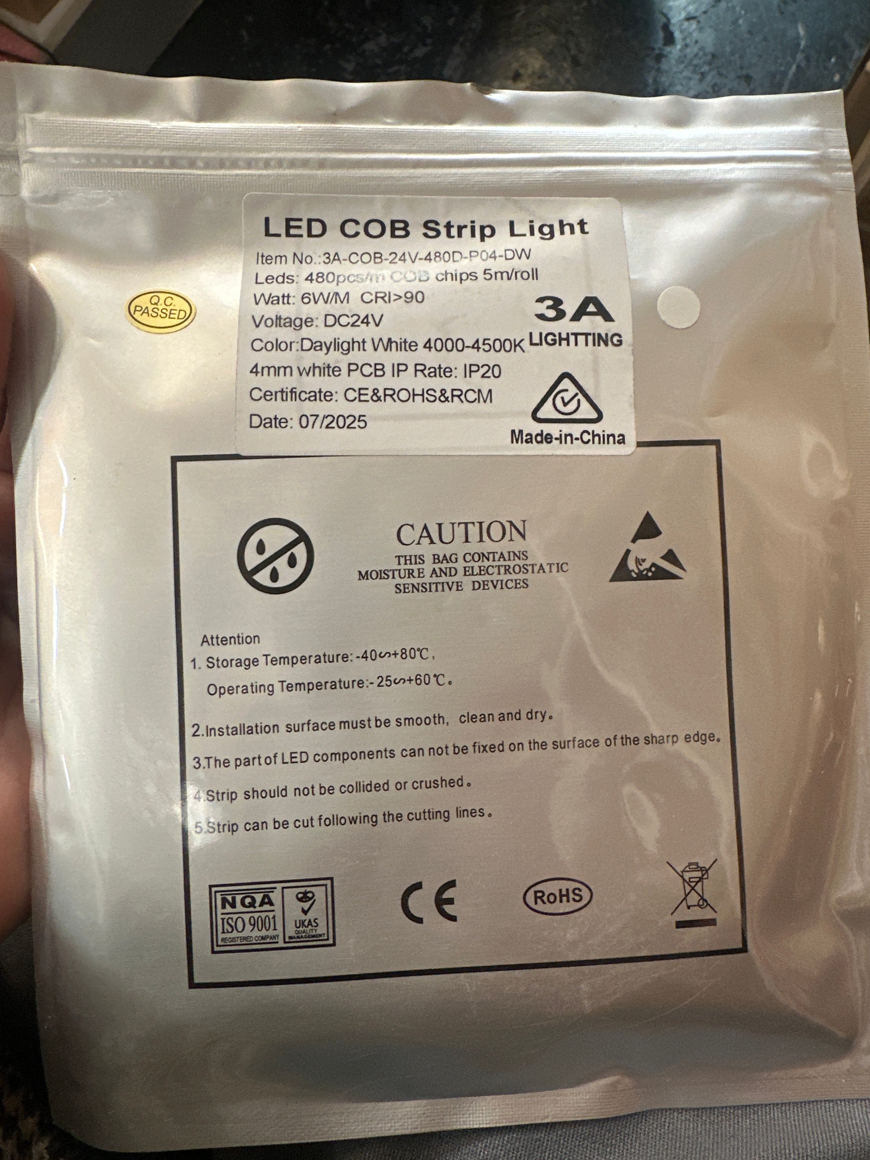 3A-COB-24V-480D-P04-DW/6W/4mm/5Meter roll