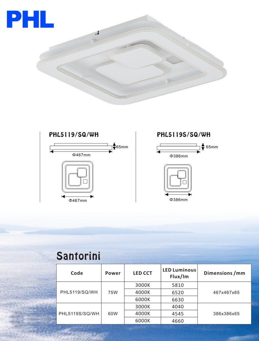 PHL Lighting:  Santorini Square Modern Luxury LED Ceiling Light