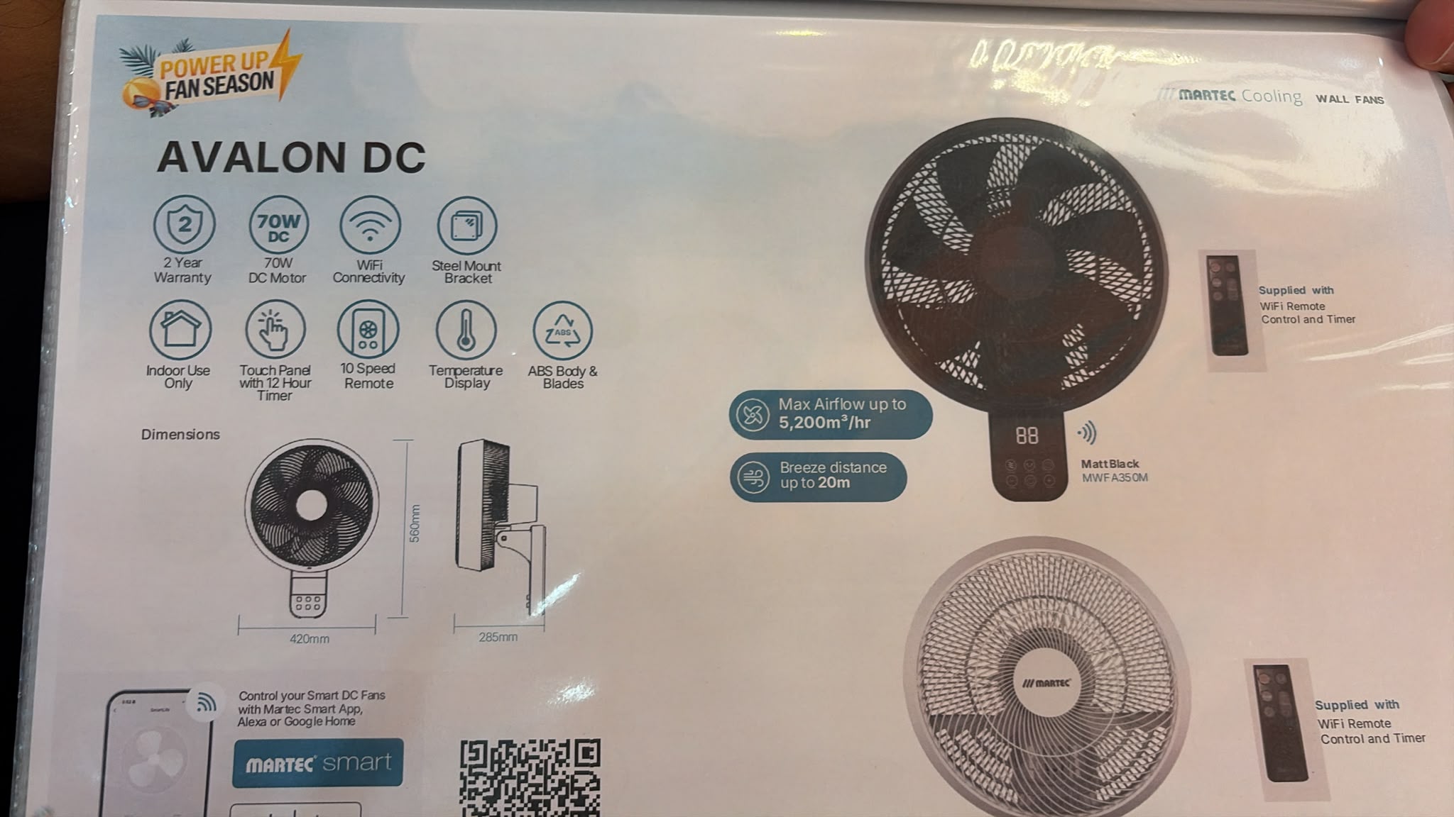 Martec Avalon DC 14″ Smart Wall Fan With Remote Control