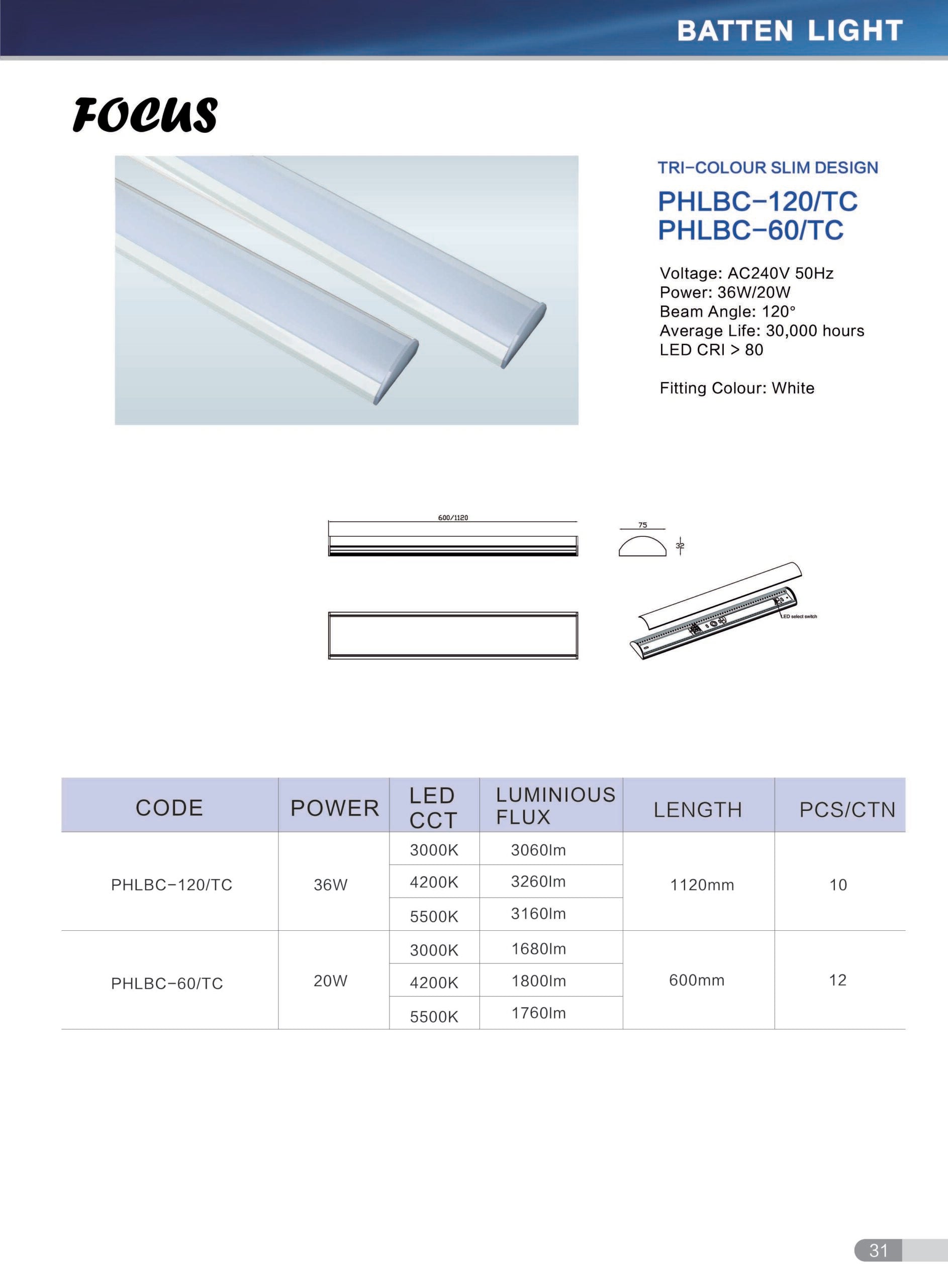 PHL PHLBC-60/TC Focus Batten Light