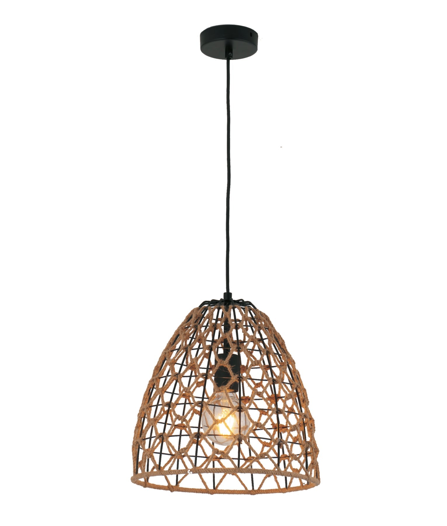 CANAMO: Bohemian Interior Natural Hemp Rope & Black Hardware Pendant Light