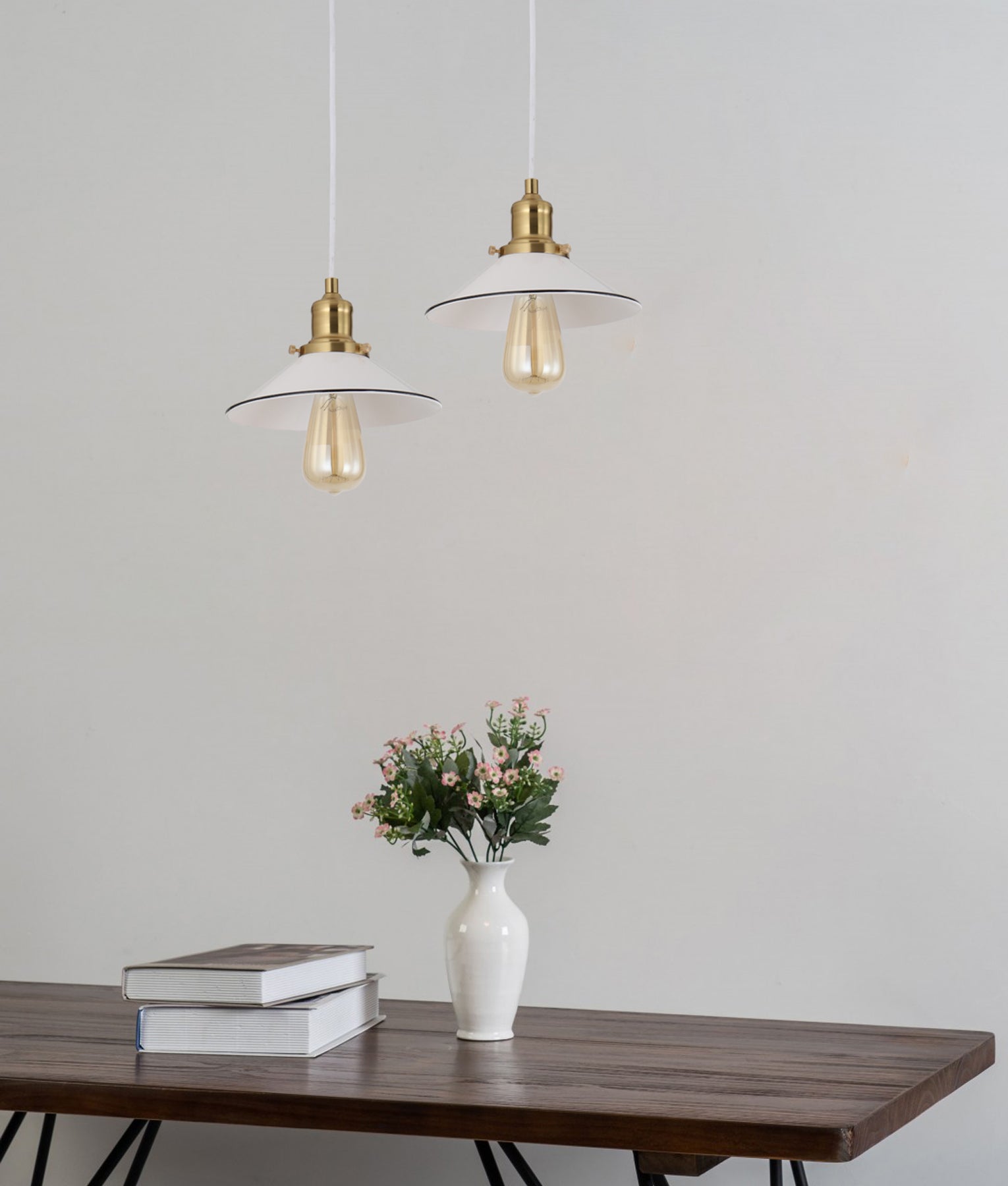 CEREMA: Interior White with Antique Brass & Black Highlight Ellipse Pendant Light