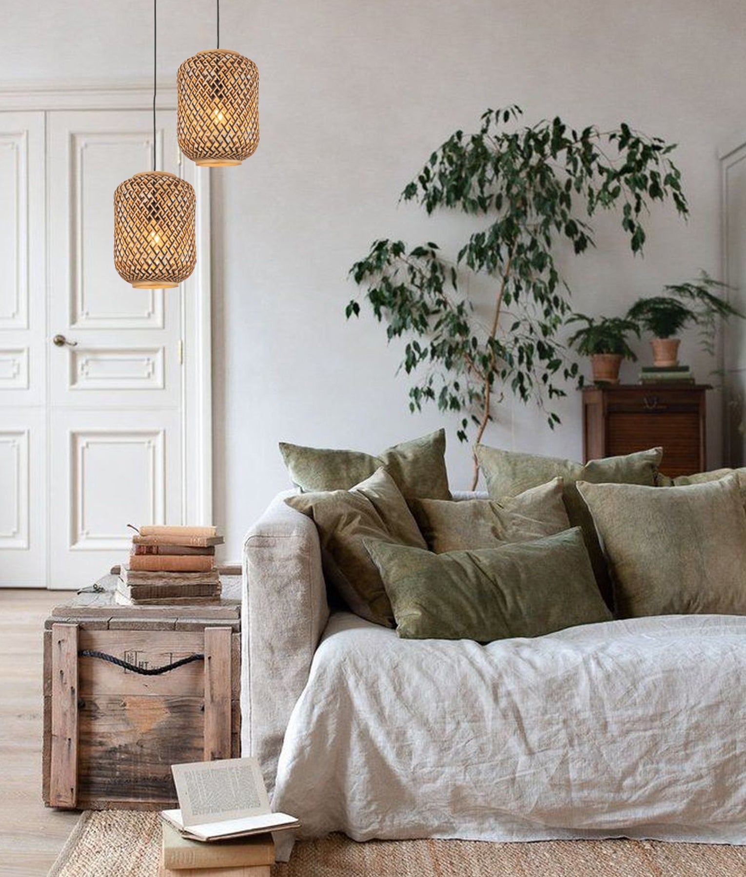 CLA Lighting: CESTA: Bohemian Interior Cylinder Brown/Natural Bamboo Cage Pendant Light