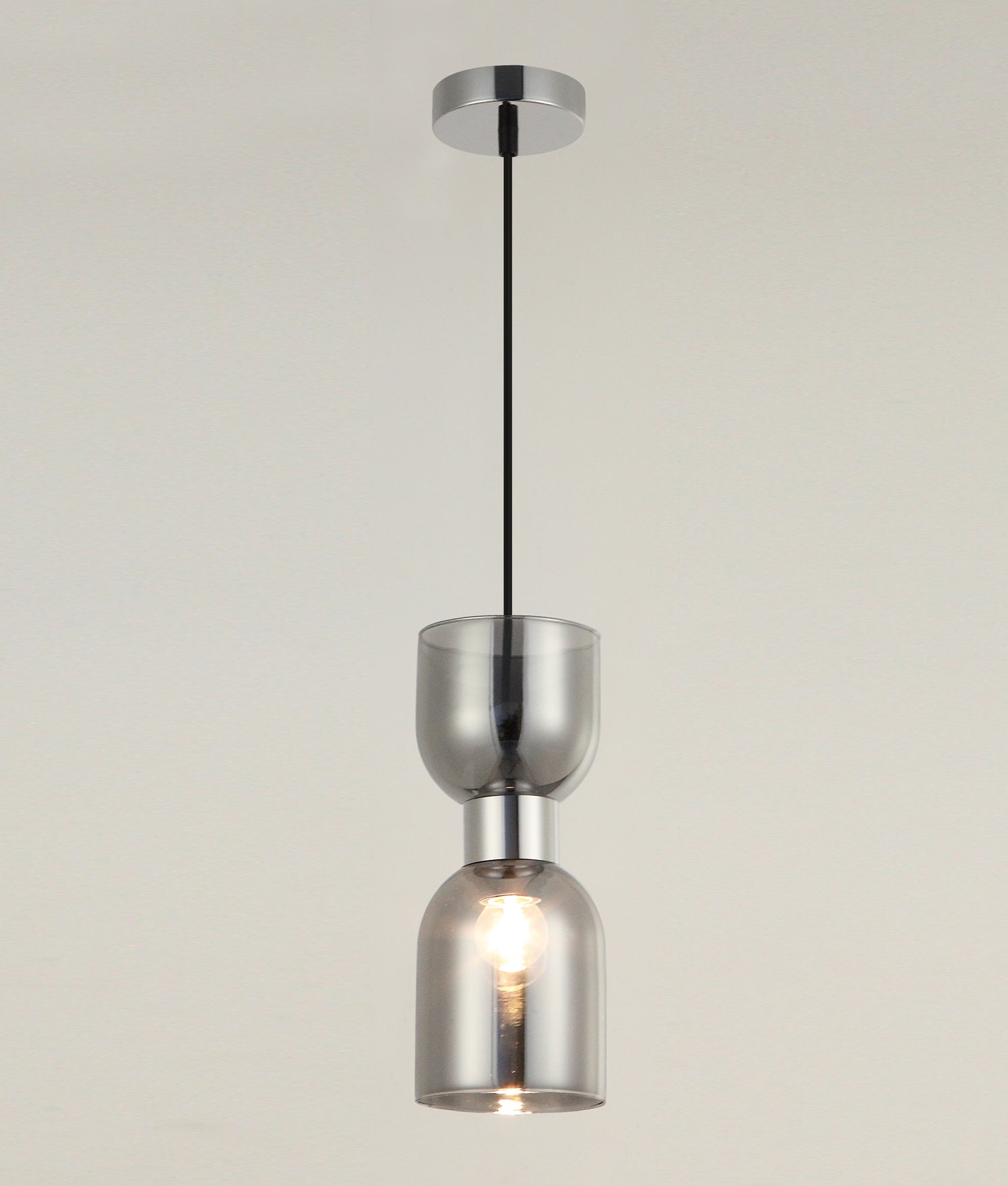 CLESSIDRA: Interior Mirror Finish Smokey Black / Opal Glass Ellipse Pendant Lights