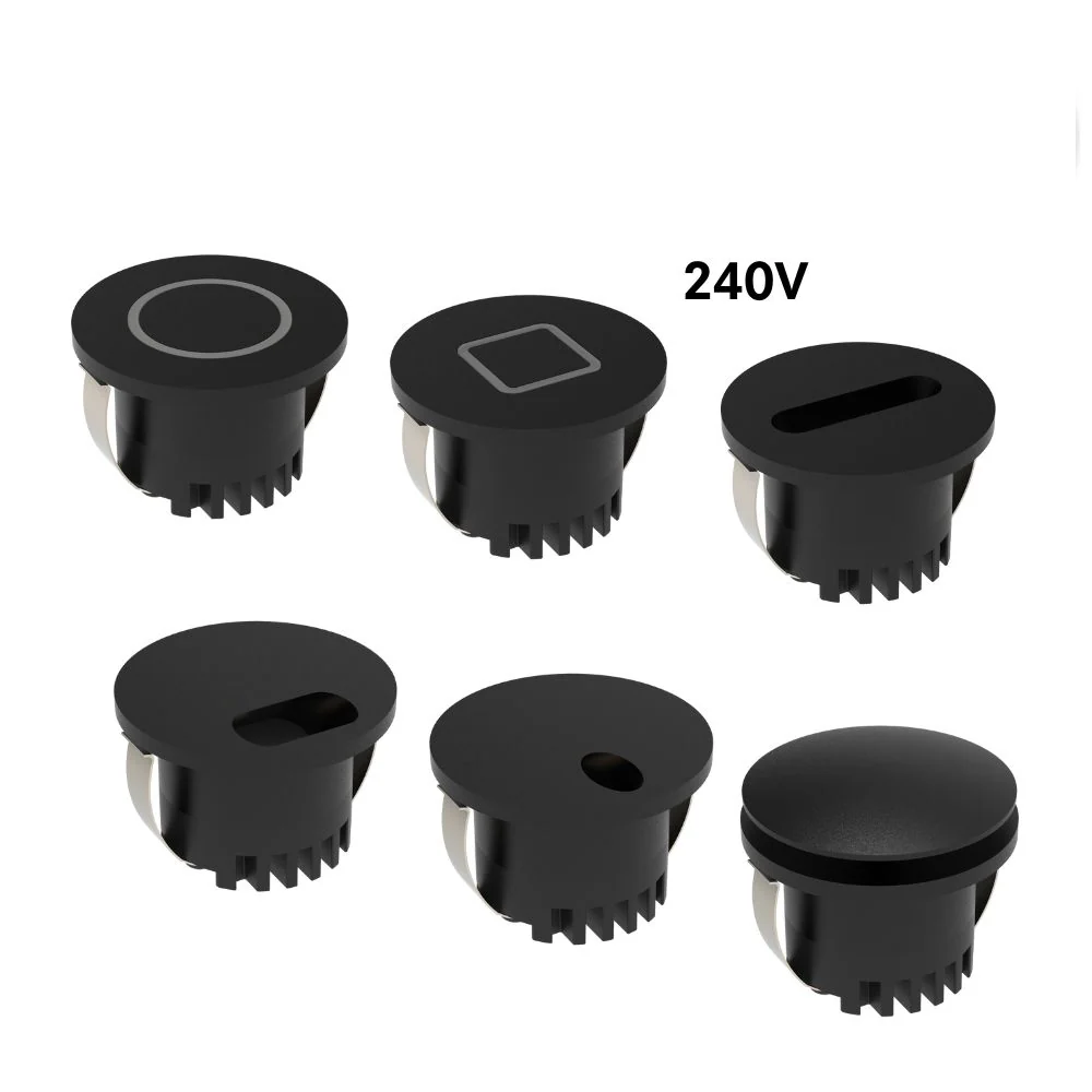 Domus AURA-240V-RND-BLK - 3W LED Tri-Colour Recessed 45mm Round LED Steplight IP20 240V Black