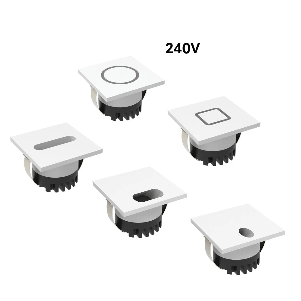 Domus AURA-240V-SQR-WHT - 3W LED Tri-Colour Recessed 45mm Square LED Steplight IP20 240V White