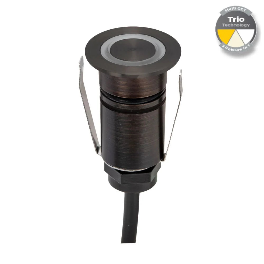 Domus EMIT-25-TRIO-AB - 1W LED 12/24V DC Tri-Colour 25mm Micro Recessed Step & Inground Light IP67 Antique Brass - DRIVER REQUIRED