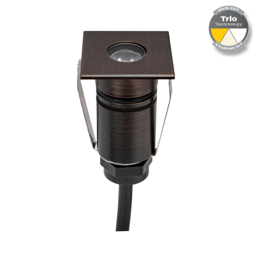 Domus EMIT-25-TRIO-AB - 1W LED 12/24V DC Tri-Colour 25mm Micro Recessed Step & Inground Light IP67 Antique Brass - DRIVER REQUIRED