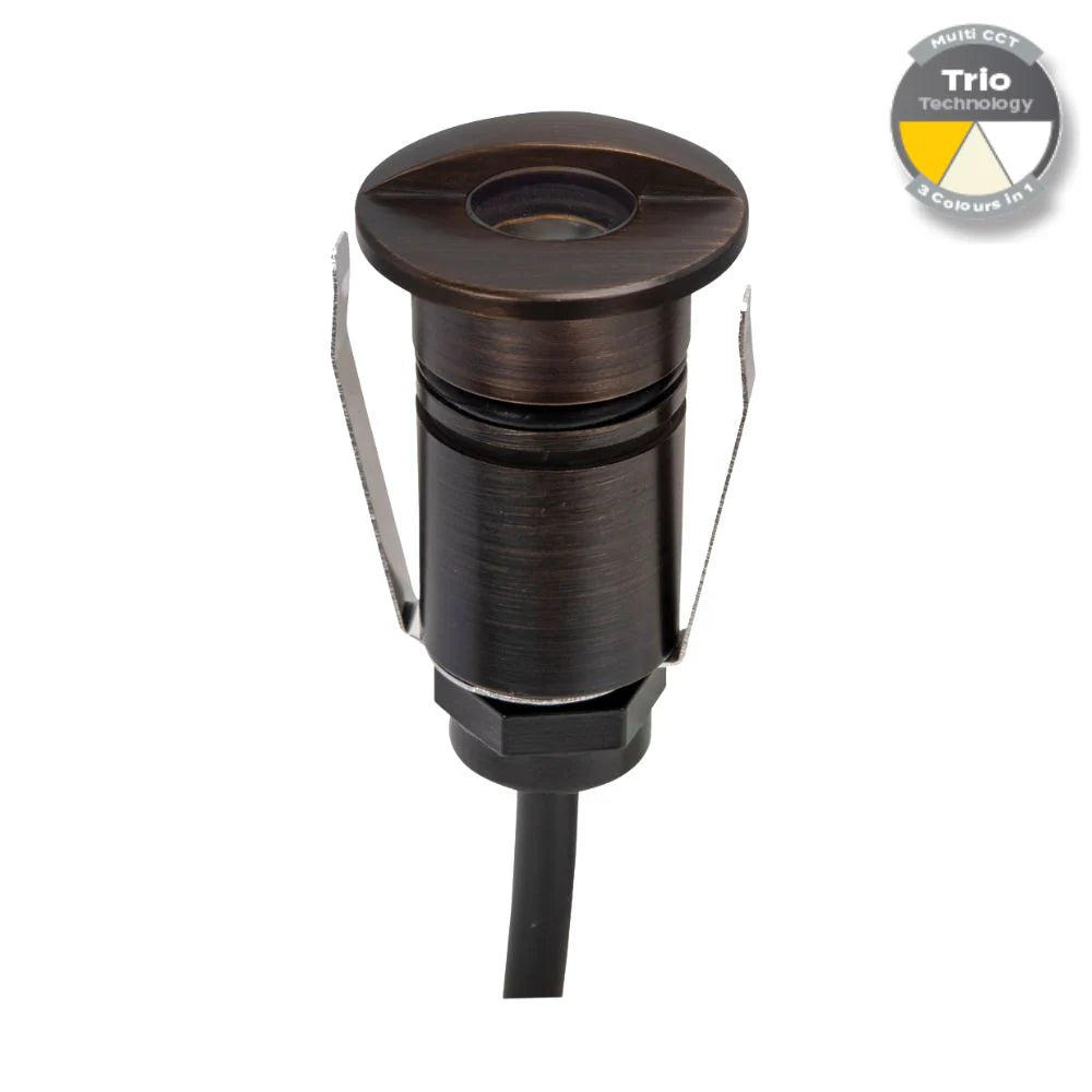 Domus EMIT-25-TRIO-AB - 1W LED 12/24V DC Tri-Colour 25mm Micro Recessed Step & Inground Light IP67 Antique Brass - DRIVER REQUIRED