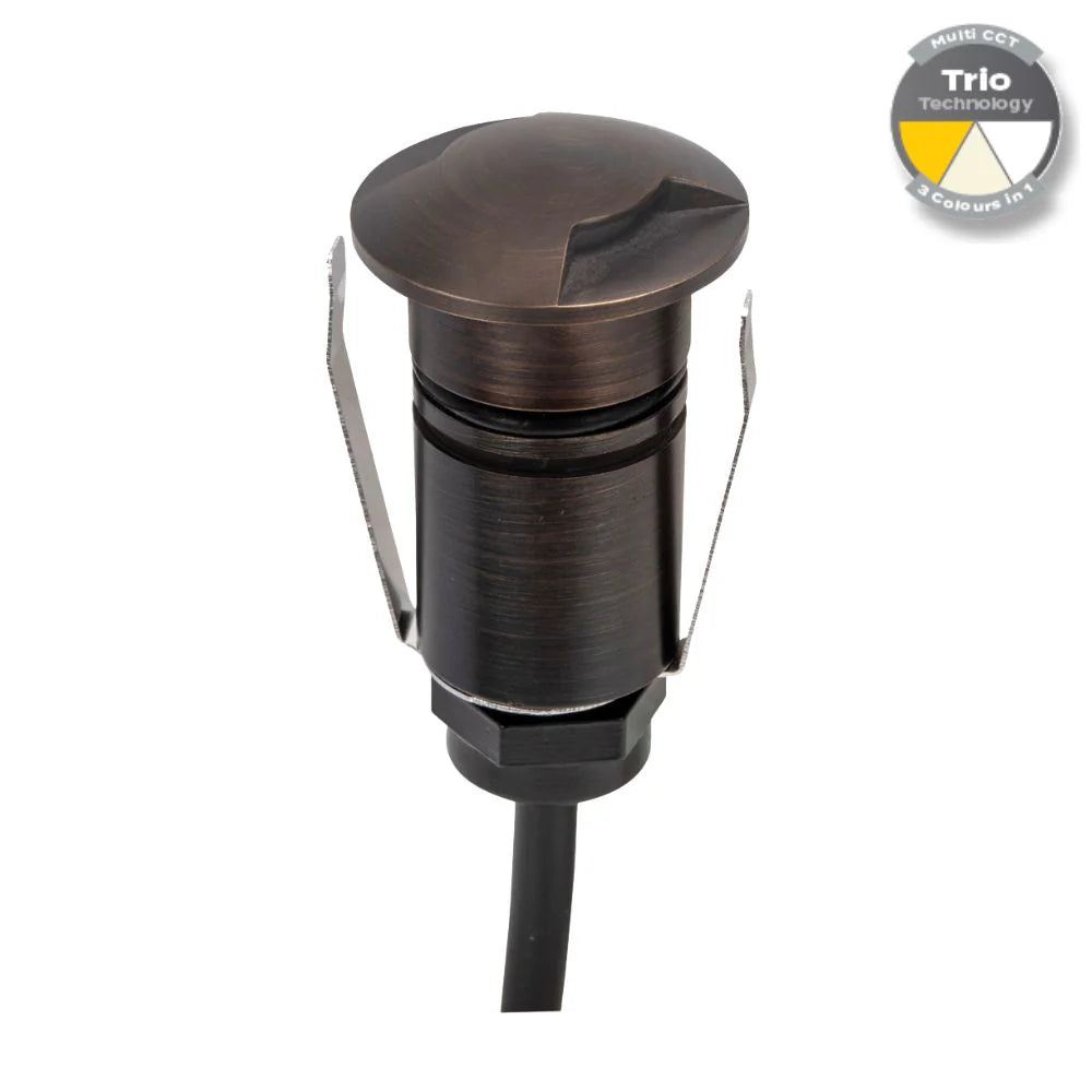 Domus EMIT-25-TRIO-AB - 1W LED 12/24V DC Tri-Colour 25mm Micro Recessed Step & Inground Light IP67 Antique Brass - DRIVER REQUIRED