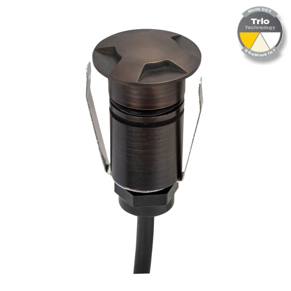 Domus EMIT-25-TRIO-AB - 1W LED 12/24V DC Tri-Colour 25mm Micro Recessed Step & Inground Light IP67 Antique Brass - DRIVER REQUIRED