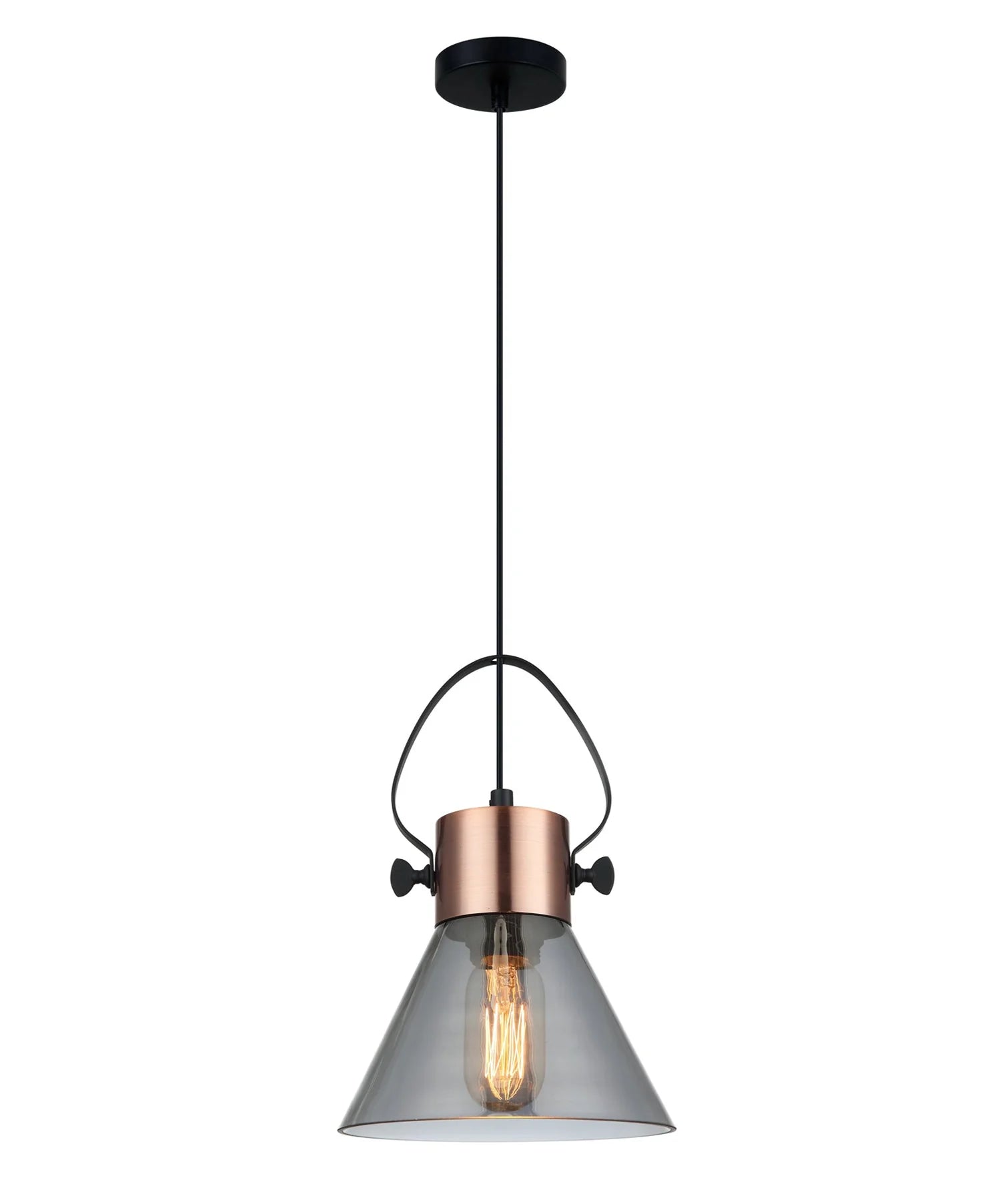 CLA Lighting FUMOSO: Retro Smokey Black Mirror Finish Glass Cone Shape Pendant Light