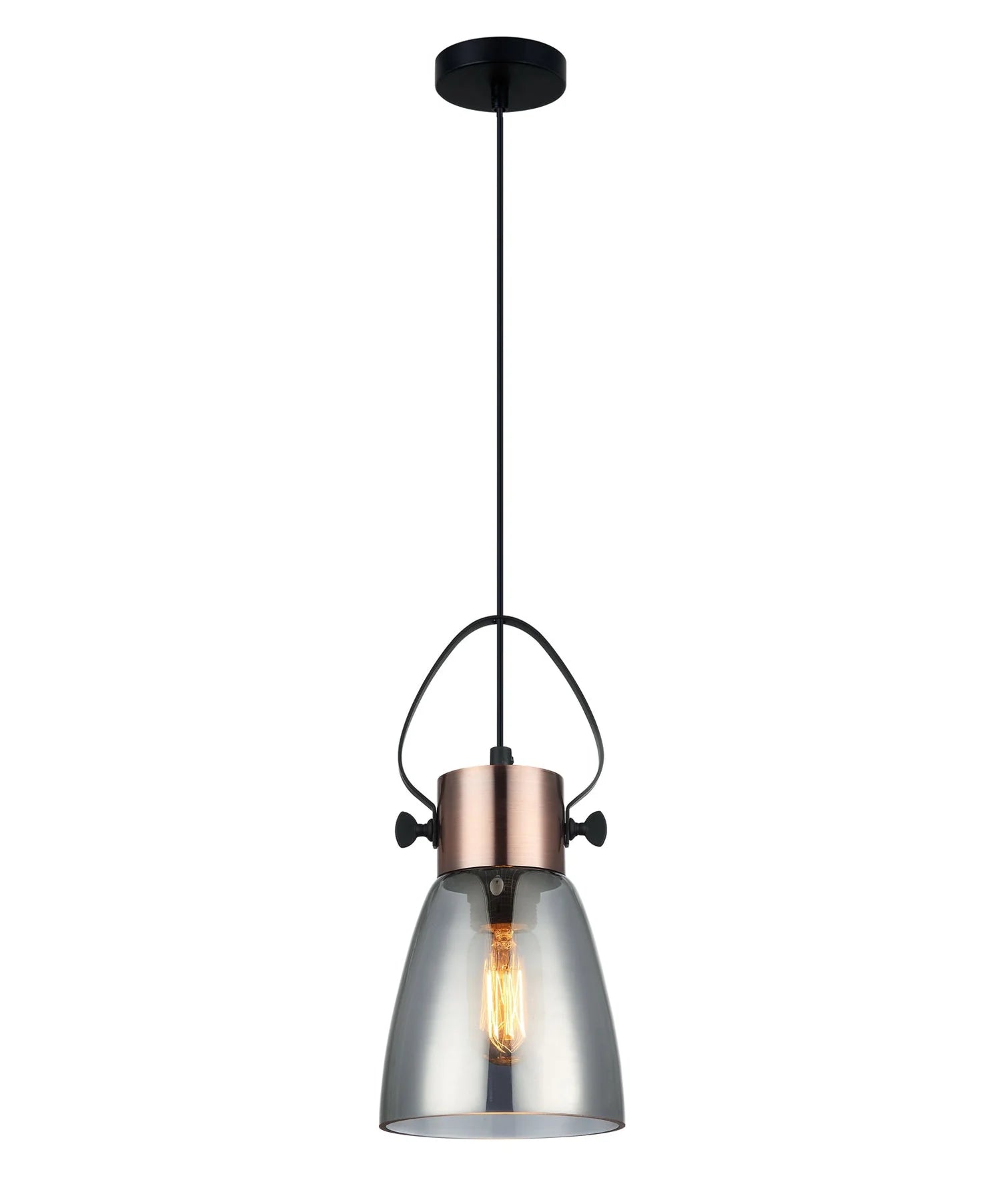 CLA Lighting FUMOSO: Smokey Black Mirror Finish Glass Ellipse Shape Pendant Light