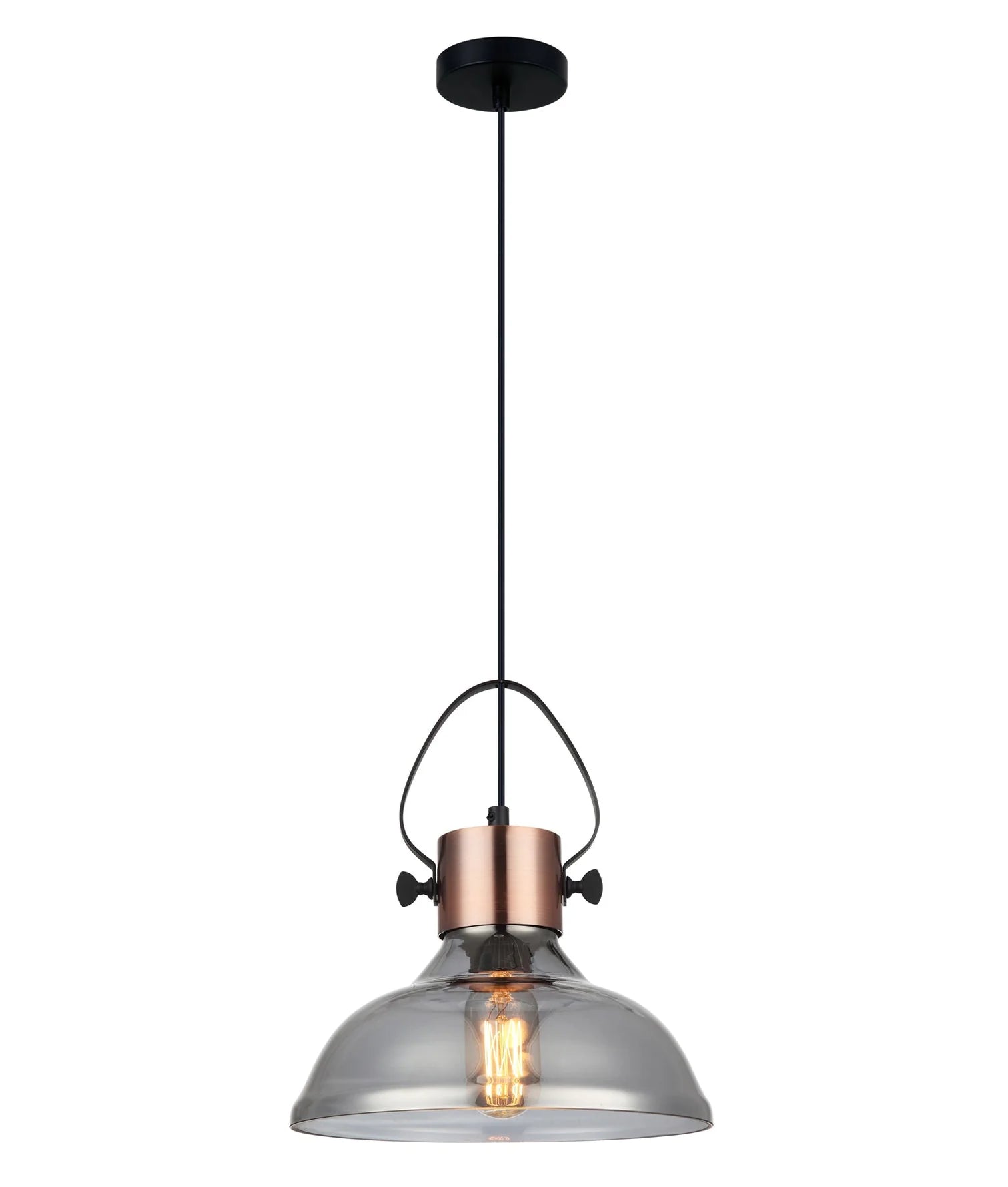 CLA Lighting FUMOSO: Retro Smokey Black Mirror Finish Glass Dome Shape Pendant Light