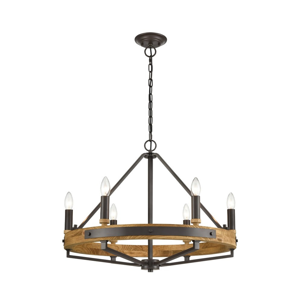 FUNALE: Interior Candelabra Natural Wood / Oak Wood 6-Light Pendant Lights