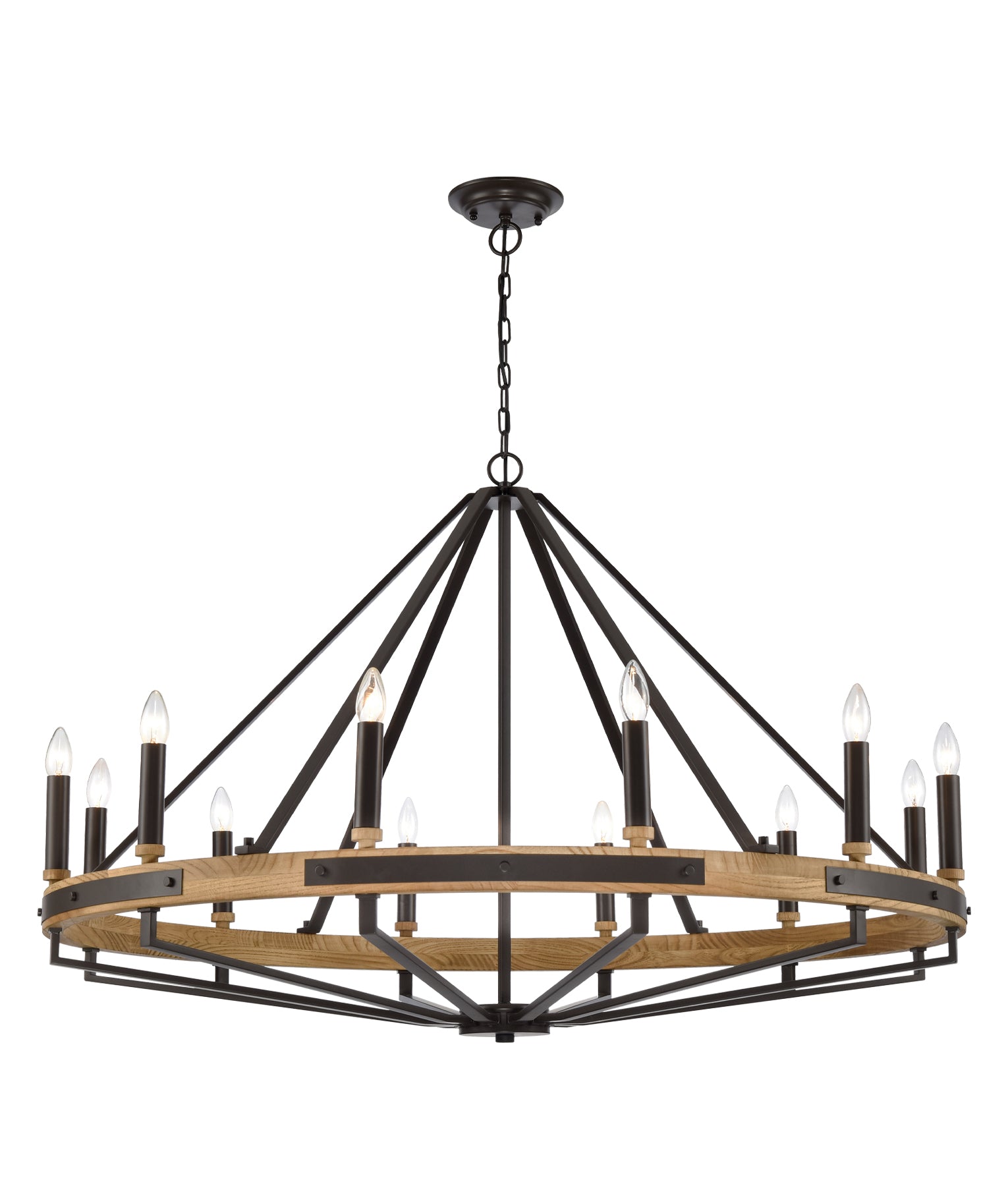 FUNALE: Interior Candelabra Natural Wood / Oak Wood 12-Light Pendant Lights