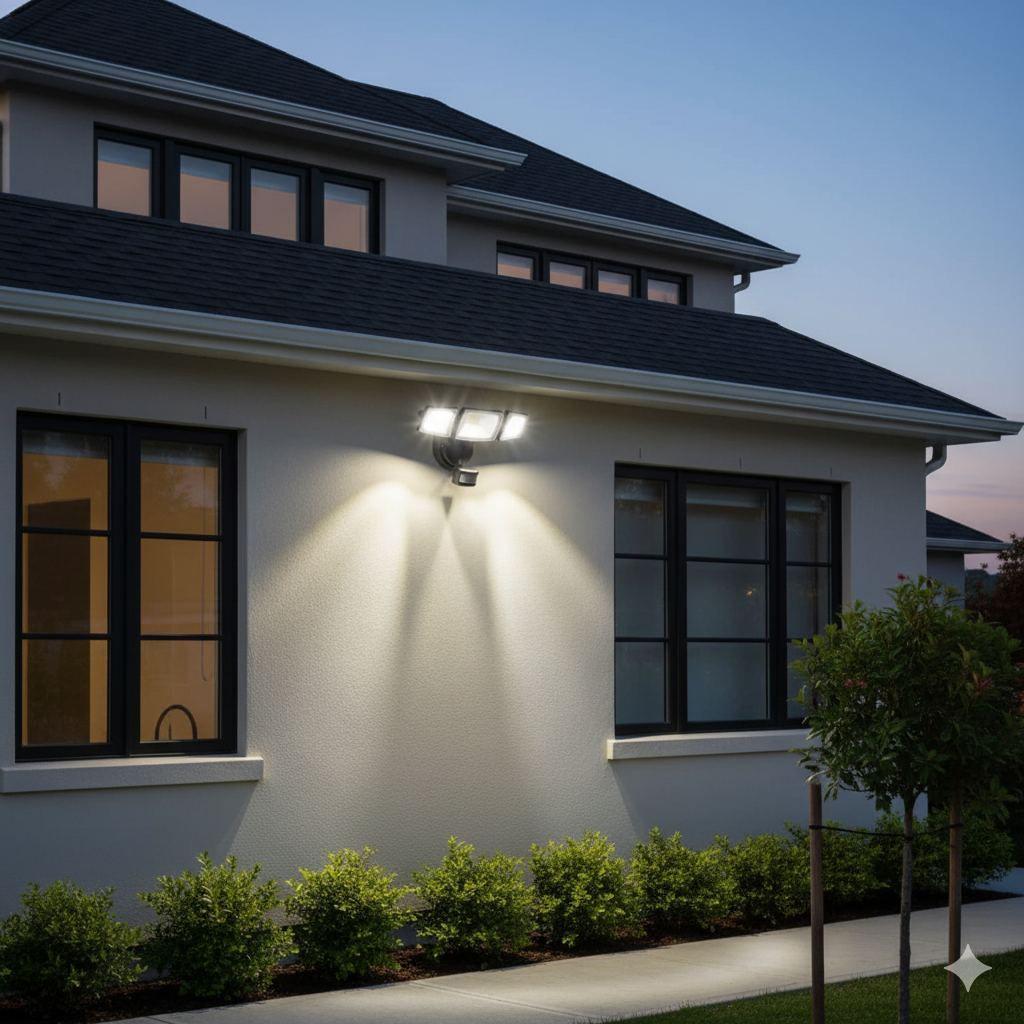 Mercator Onyx Triple Head LED Security Flood Light with PIR Sensor