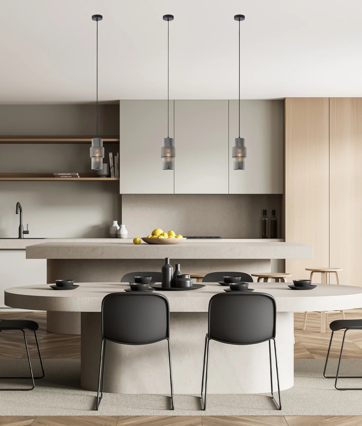CLA HUECA: Interior Double Cylinder Ribbed with Segment Pendant Lights