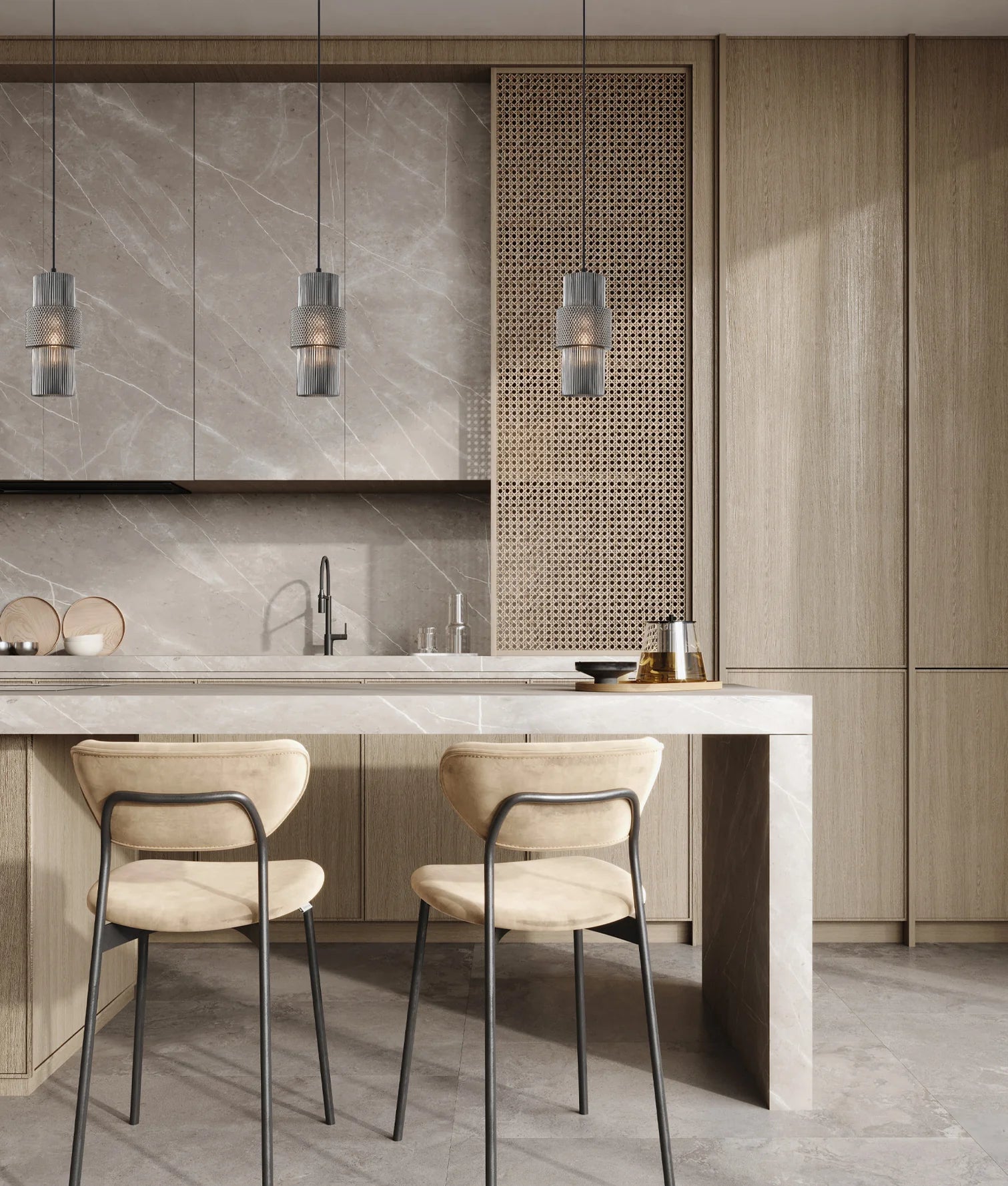 CLA HUECA: Interior Double Cylinder Ribbed with Segment Pendant Lights