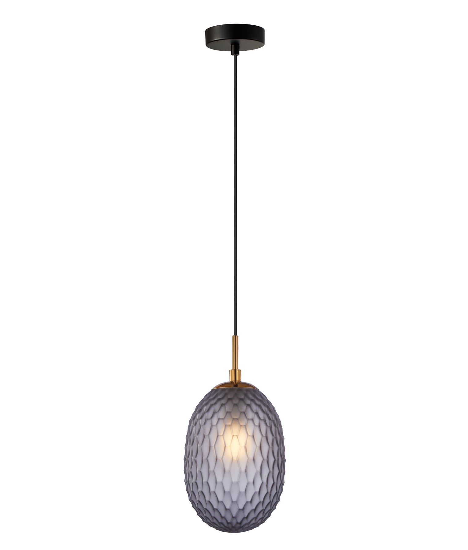 KATHAL: Interior Ellipse Glass Segmented with Brass Highlight Enclosed Pendant Lights