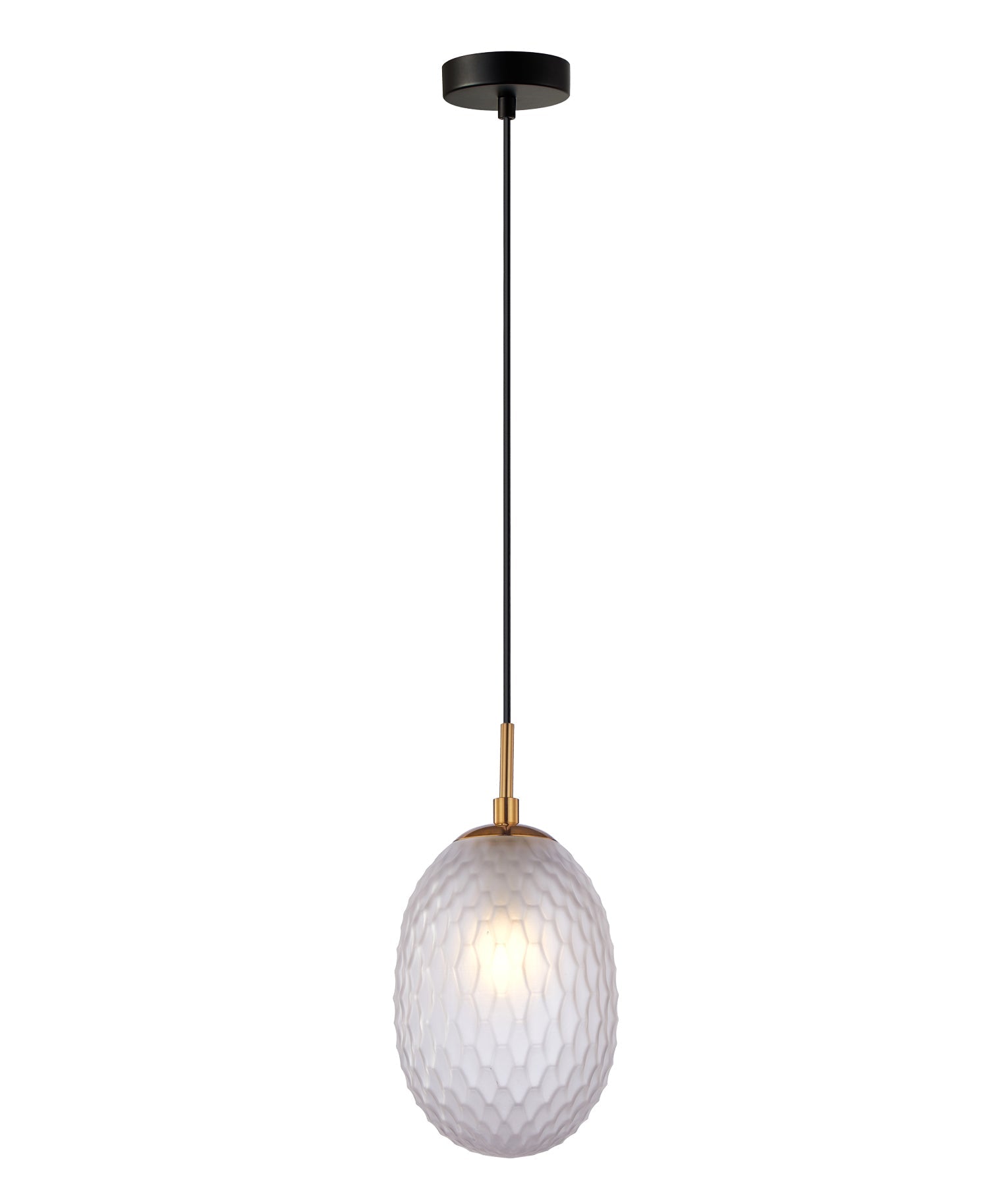 KATHAL: Interior Ellipse Glass Segmented with Brass Highlight Enclosed Pendant Lights