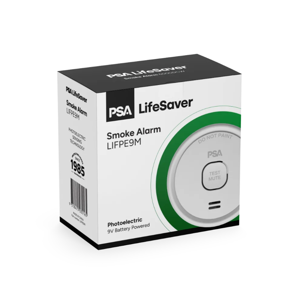 9V BATTERY POWERED PHOTOELECTRIC SMOKE ALARM