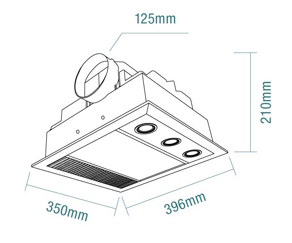 Linear Mini 3-in-1 Bathroom Heater with 3 Heat Lamps, Exhaust Fan and LED Light