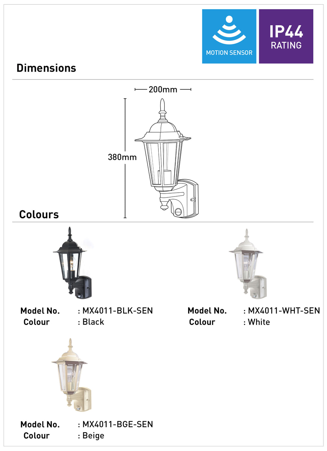 Mercator: Tilbury Outdoor Coach Light with Sensor