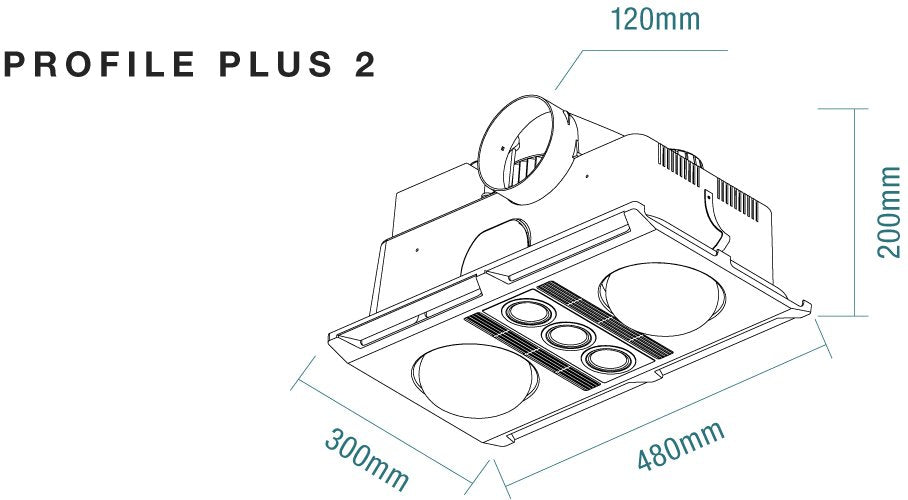 Profile Plus 2 3-in-1 Bathroom Heater with 2 Heat Lamps, Exhaust Fan and GU10 LED Light