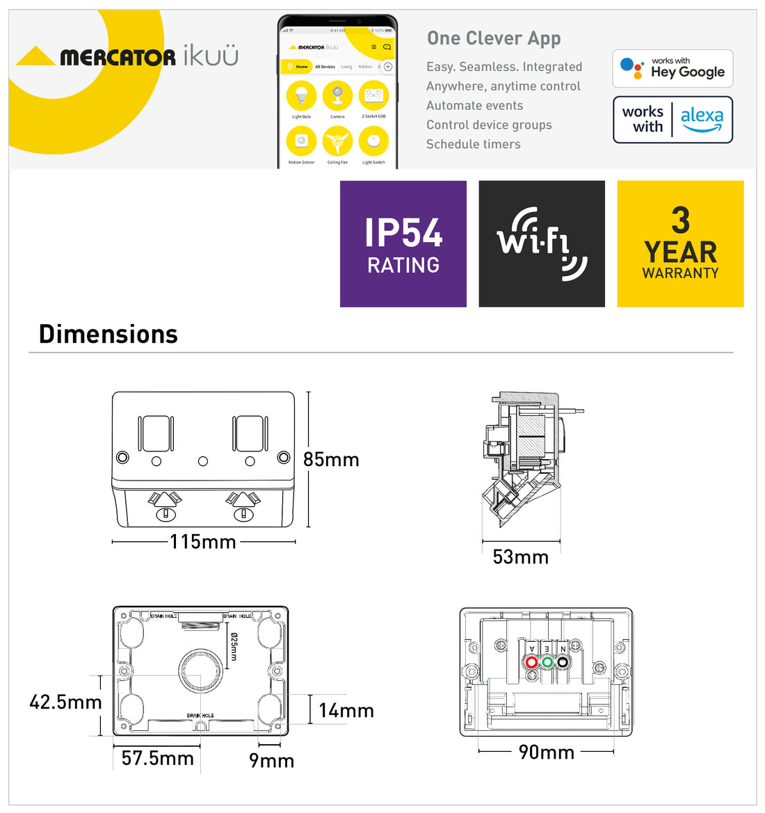 Ikuü Smart WiFi IP54 Double Power Point