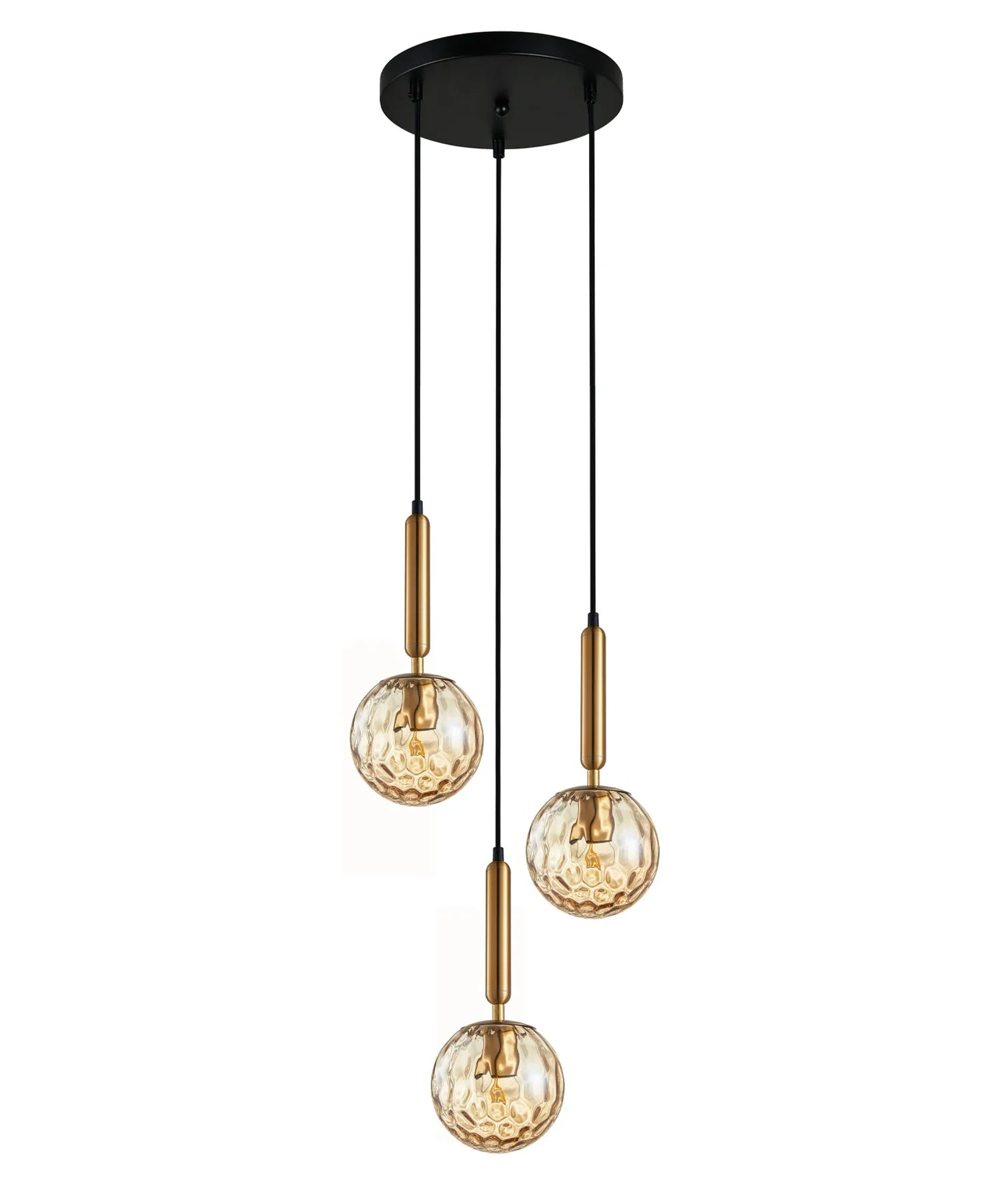 CLA TRATTINO: Interior Bronze Amber / Smokey Black Spherical Glass Multiple Round Base Pendant Lights