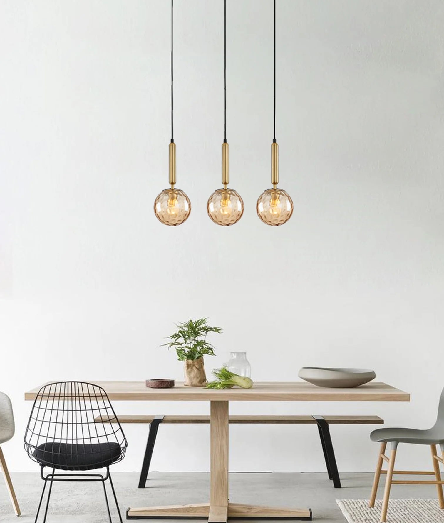 CLA TRATTINO: Interior Bronze Amber /Smokey Black Spherical Glass Multiple Bar Base Pendant Lights