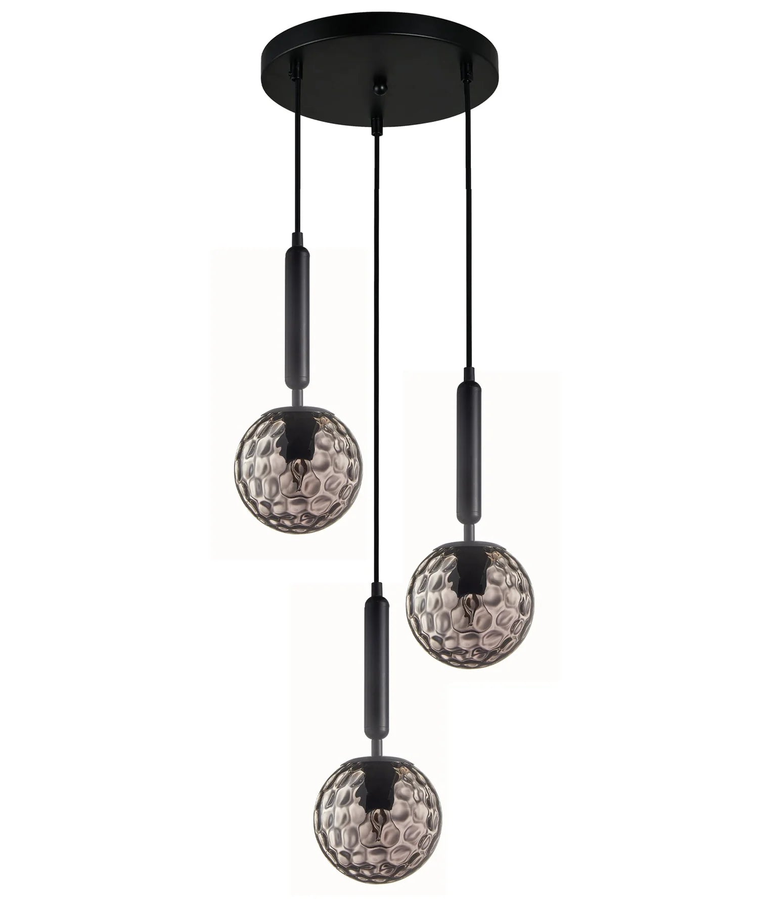 CLA TRATTINO: Interior Bronze Amber / Smokey Black Spherical Glass Multiple Round Base Pendant Lights