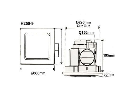 SQUARE EXHAUST FAN 290MM (SB/H250-9)