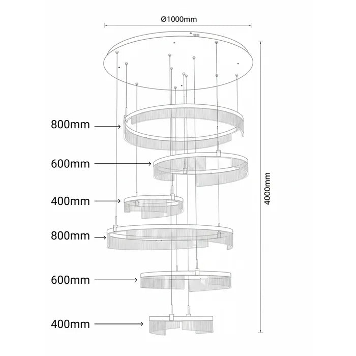 Vencha Lando 6 Ring Pendant Light - Gold