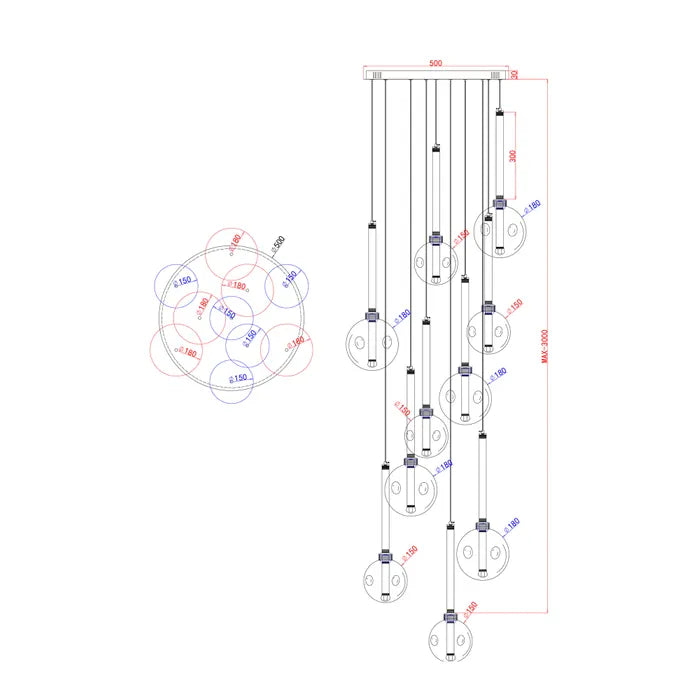 Vencha Meteor 10 Light Pendant - Round